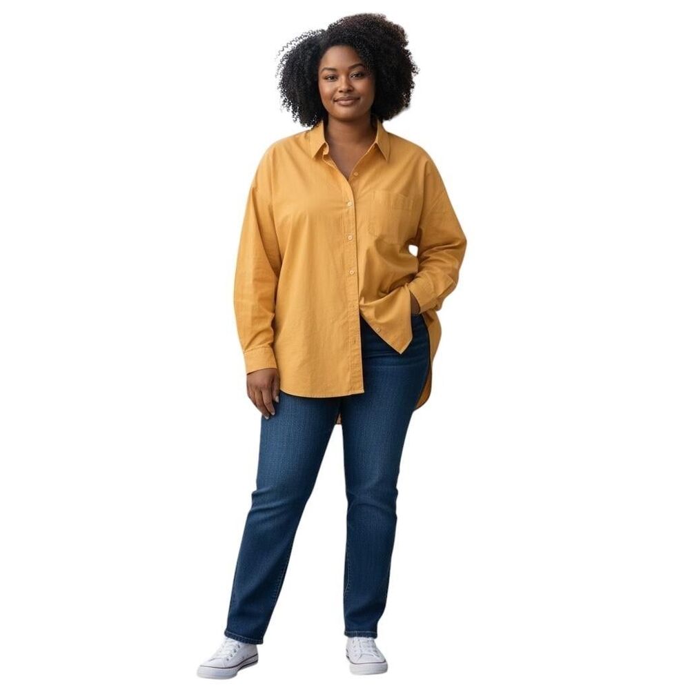Wilfred Free Tunic Shirt Womens L Yellow Cotton Oversized Button Up Long Sleeve